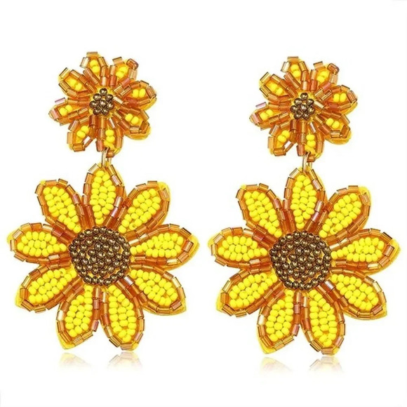 Zara SunFlower Beaded Drop Earrings - Picture 6 of 8